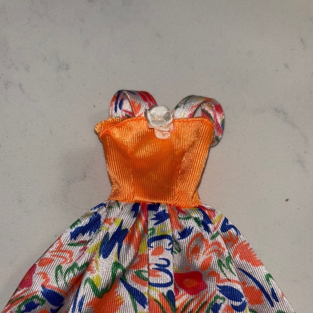 Barbie Orange Bodice Multicolor Abstract Floral Skirt - Picture 3 of 5